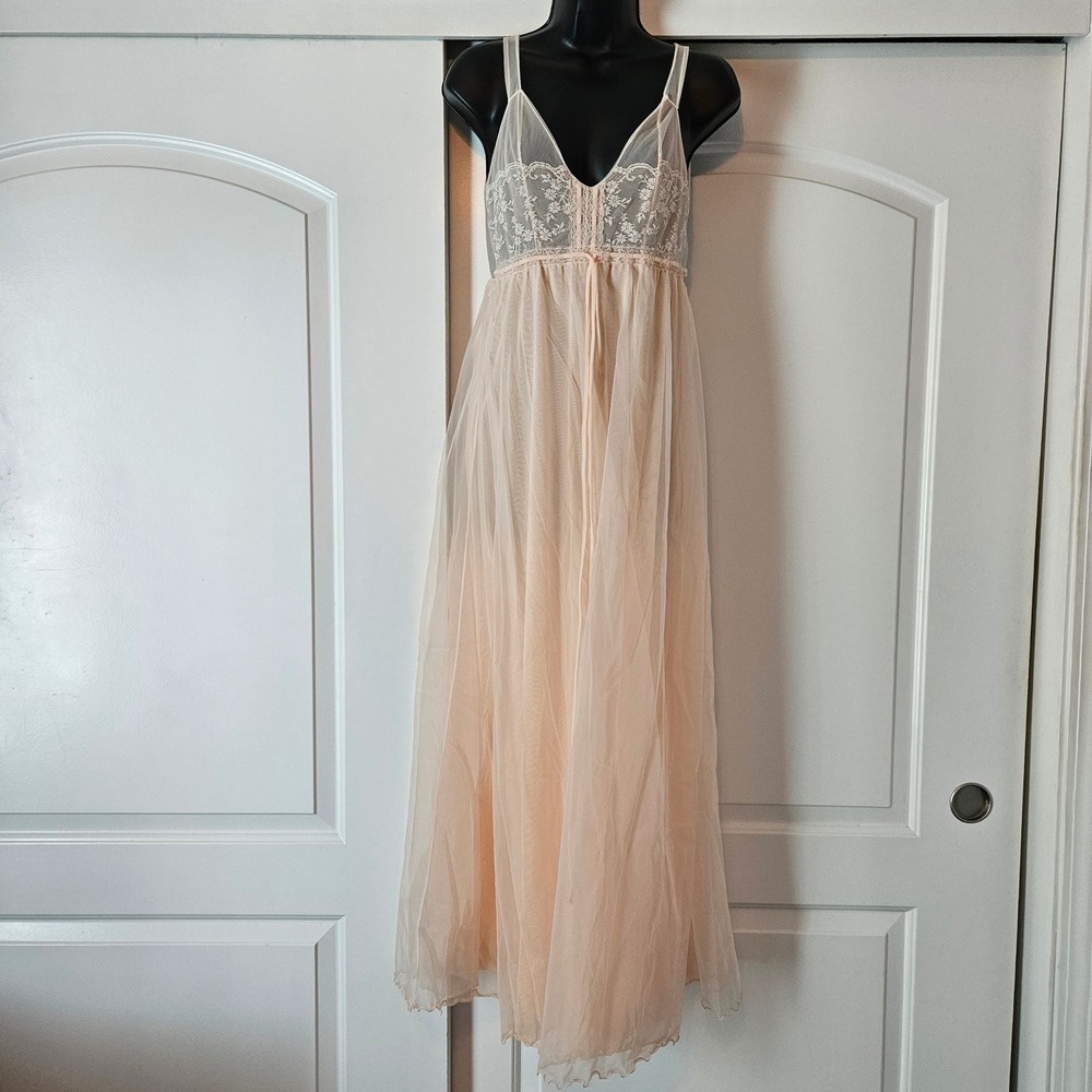 Vtg Dress Small Peach Lace Babydoll Fairy Coquette Dainty Ethereal Princess Soft
